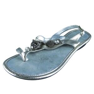 Frida Jewel Women Thong Sandal Shoes Size 6 Medium Silver Leather